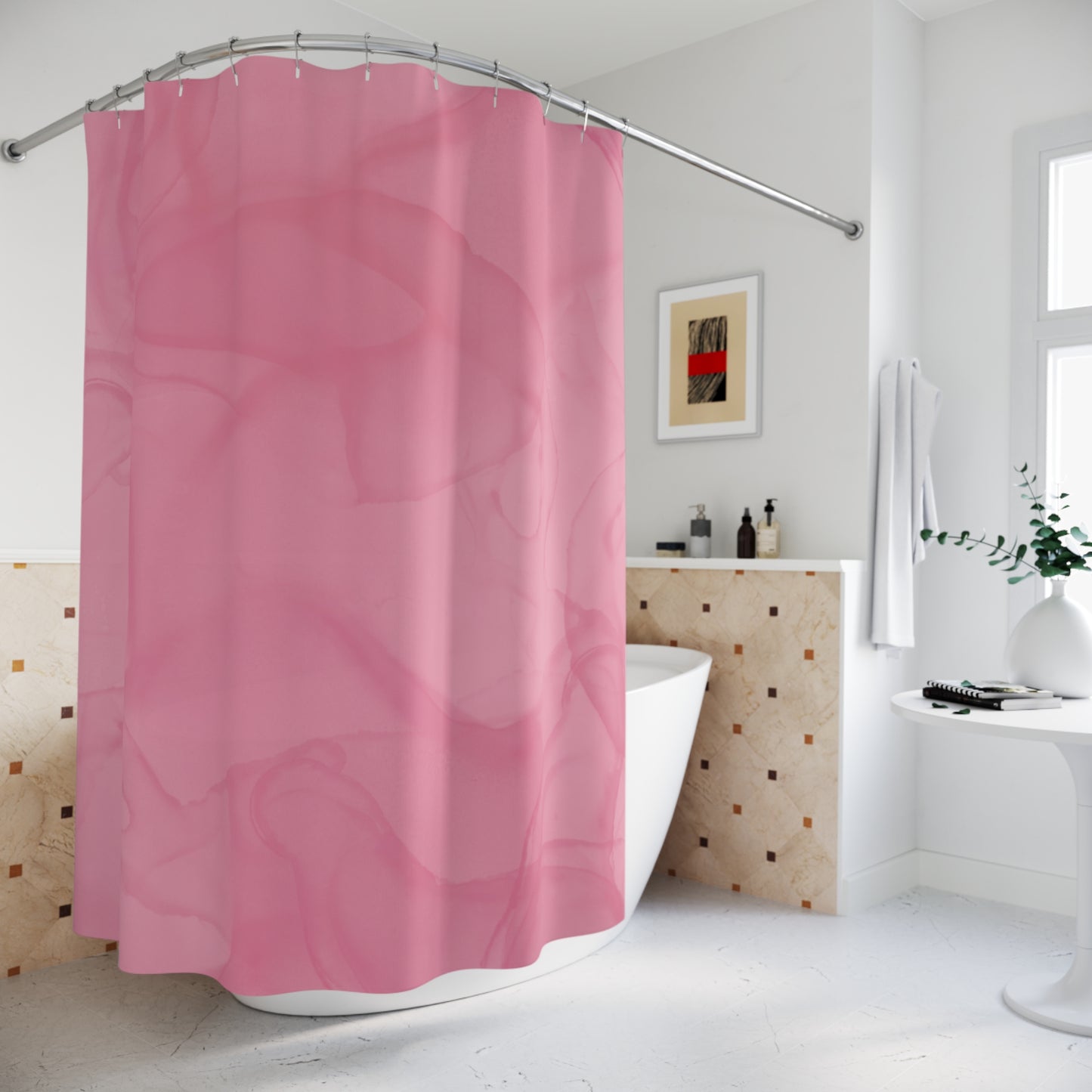Blush Pink Shower Curtain – Elegant Marble Bath Decor