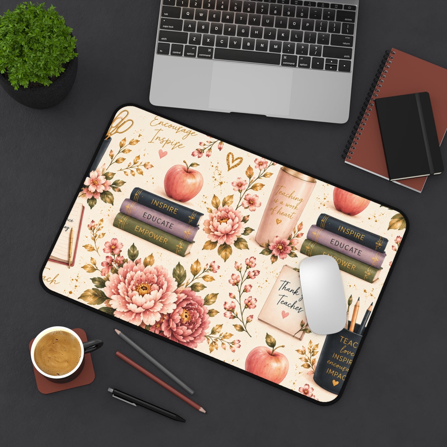 Teacher Appreciation Floral Desk Mat — 'Thank You Teacher' Laptop Mousepad