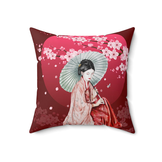 Cherry Blossoms Cherry Moon Faux Suede Square Pillow