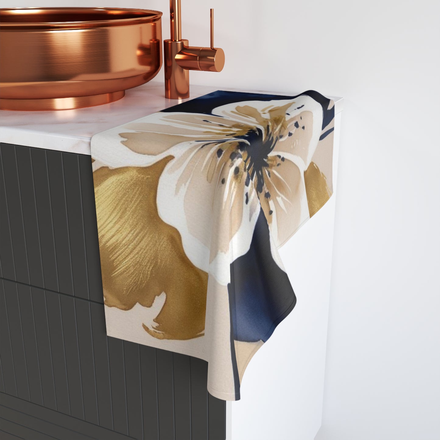 Floral Gold & Navy Hand Towel