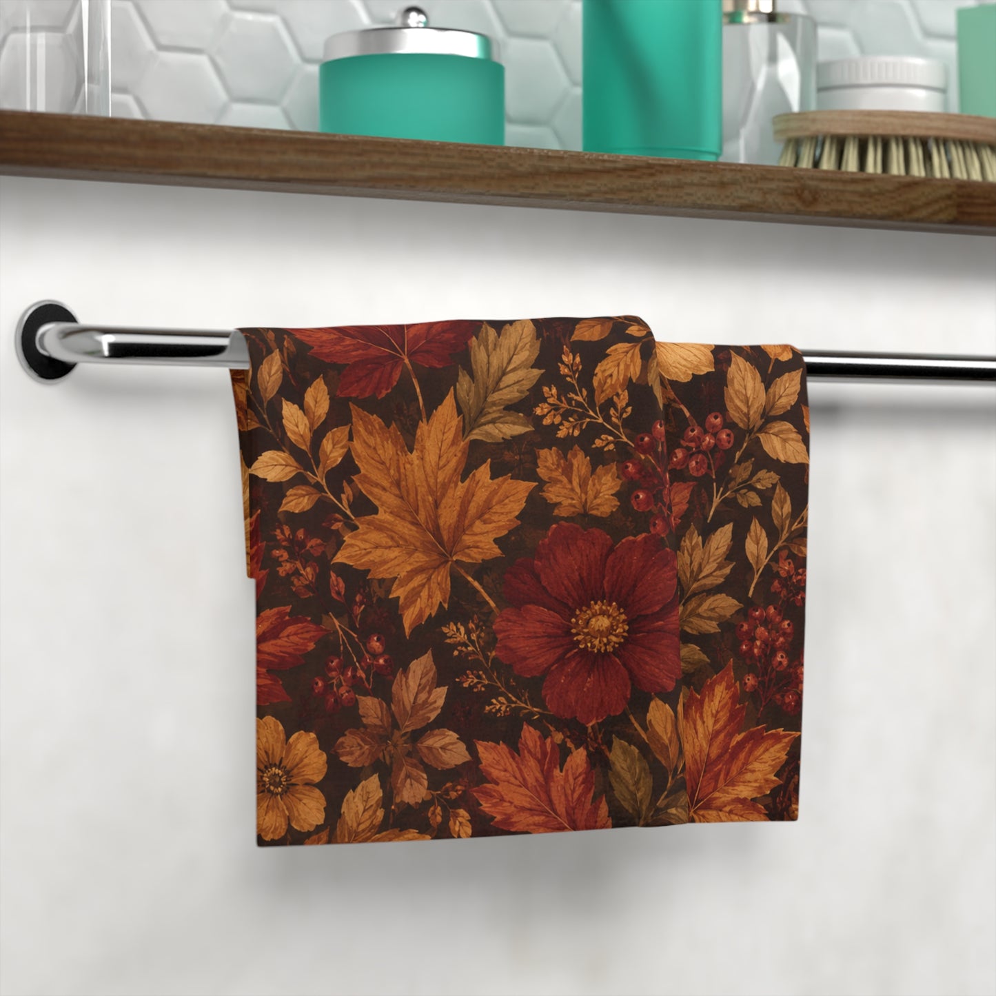 Rustic Fall Face Towel – Leaves & Flowers