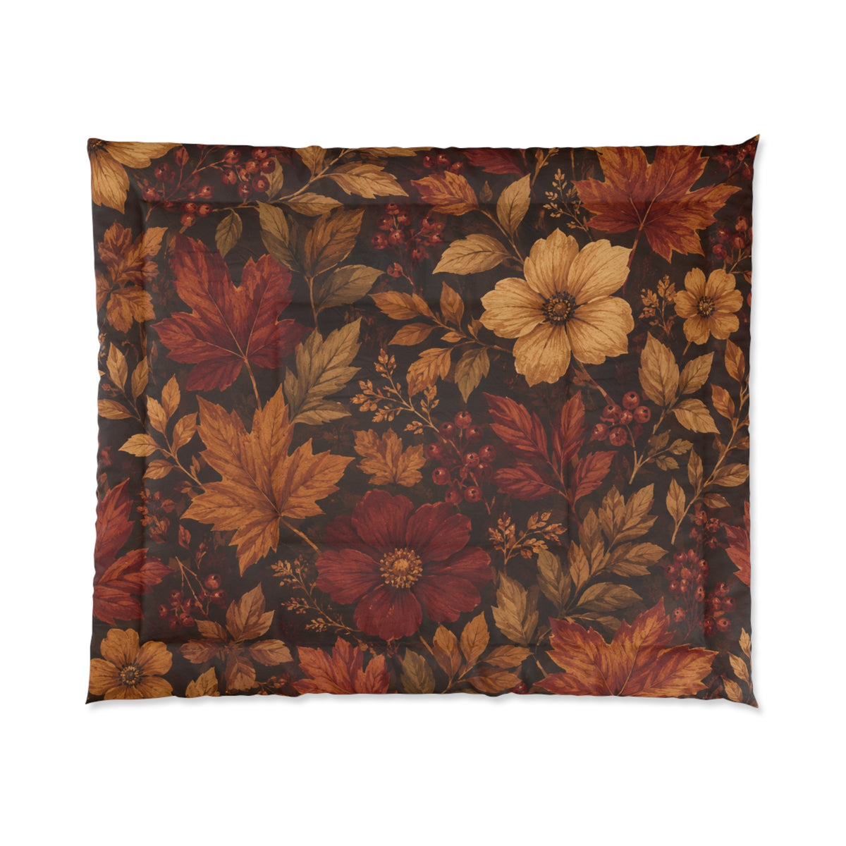 Rustic Fall Comforter — Warm Fall Floral Bedding in Rust & Golden Tones