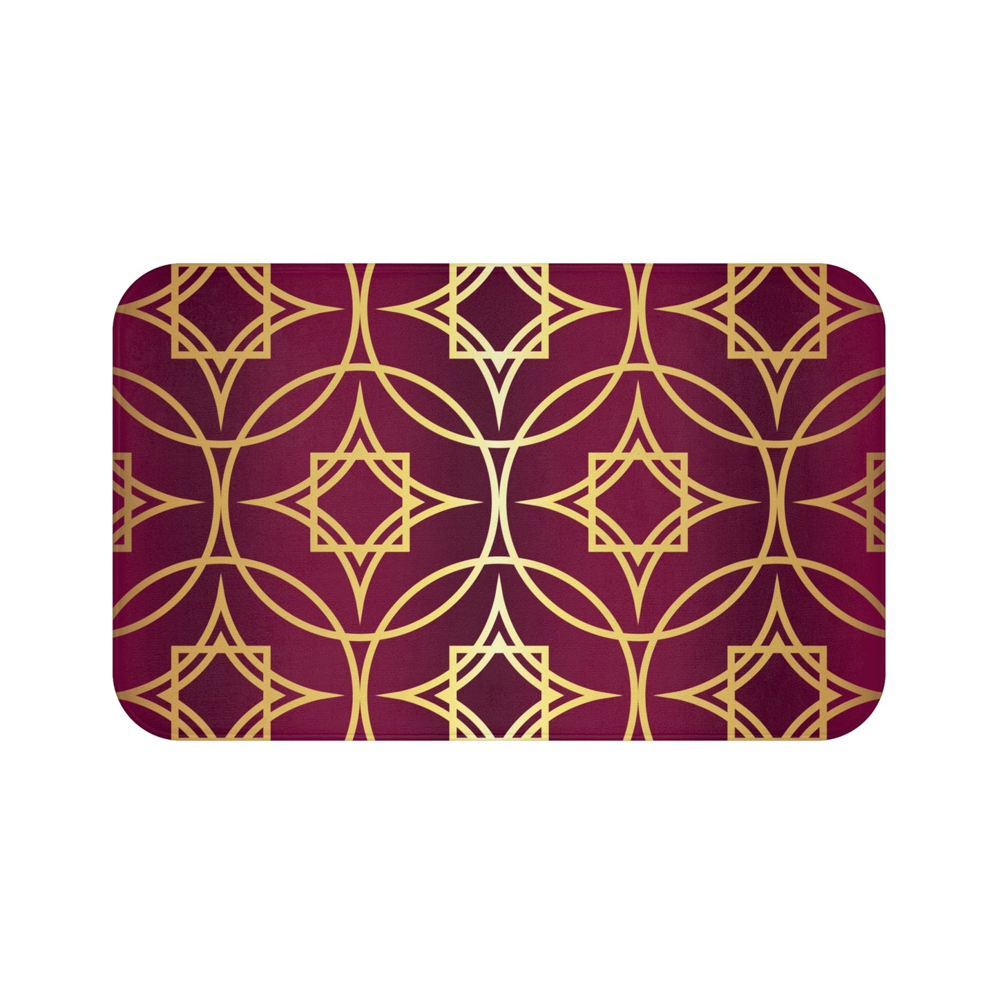 Gilded Geometric Bath Mat — Burgundy Moroccan Pattern