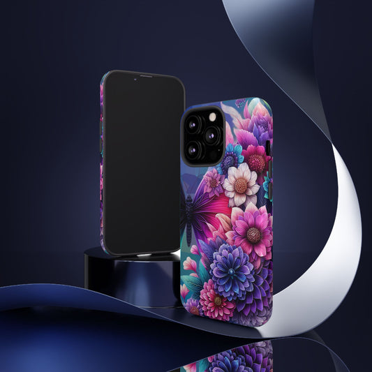 Butterfly Bloom Tough Phone Case — Vibrant Purple Blossom Protective Cover