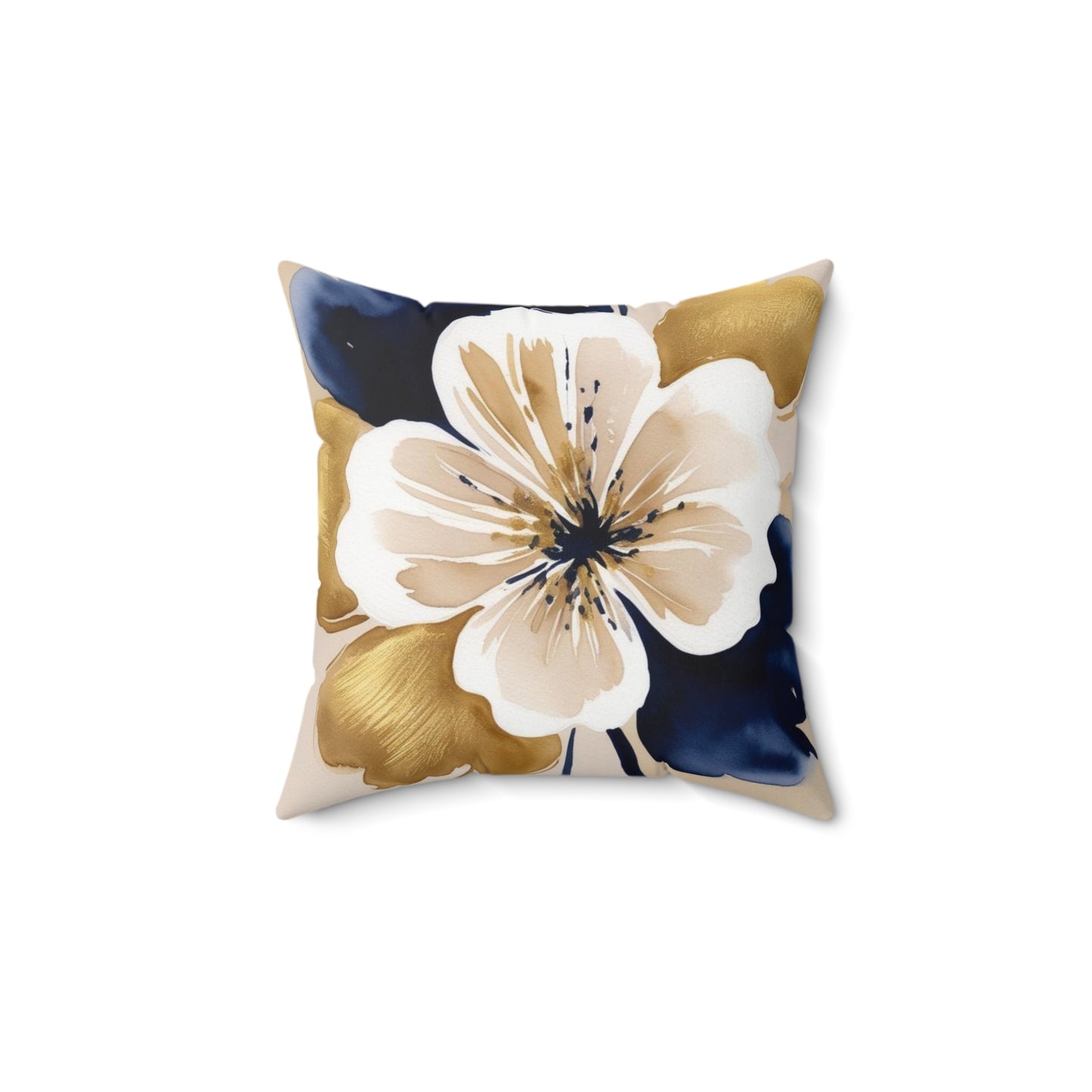 Floral Gold & Navy Square Pillow