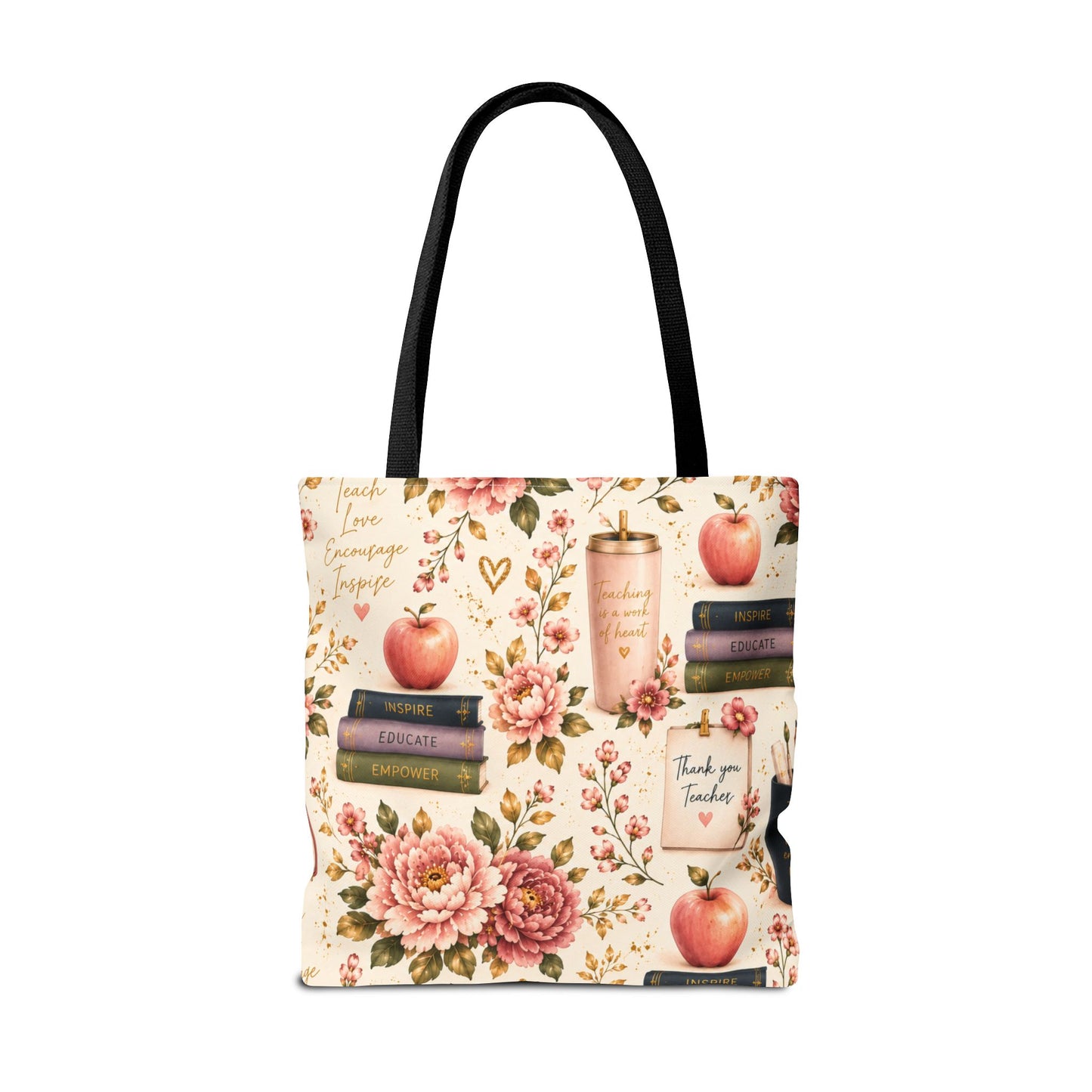 Teacher Appreciation Tote Bag - 'Thank You Teacher' Book & Apple Pattern