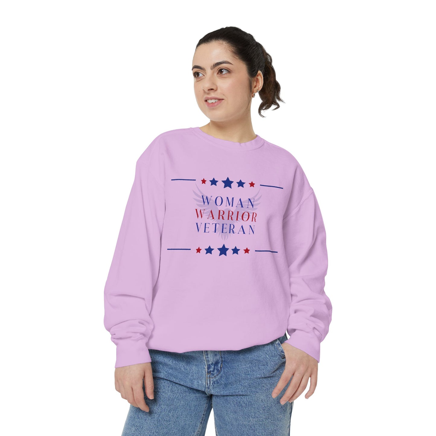 Woman, Warrior, Veteran Unisex Garment-Dyed Sweatshirt