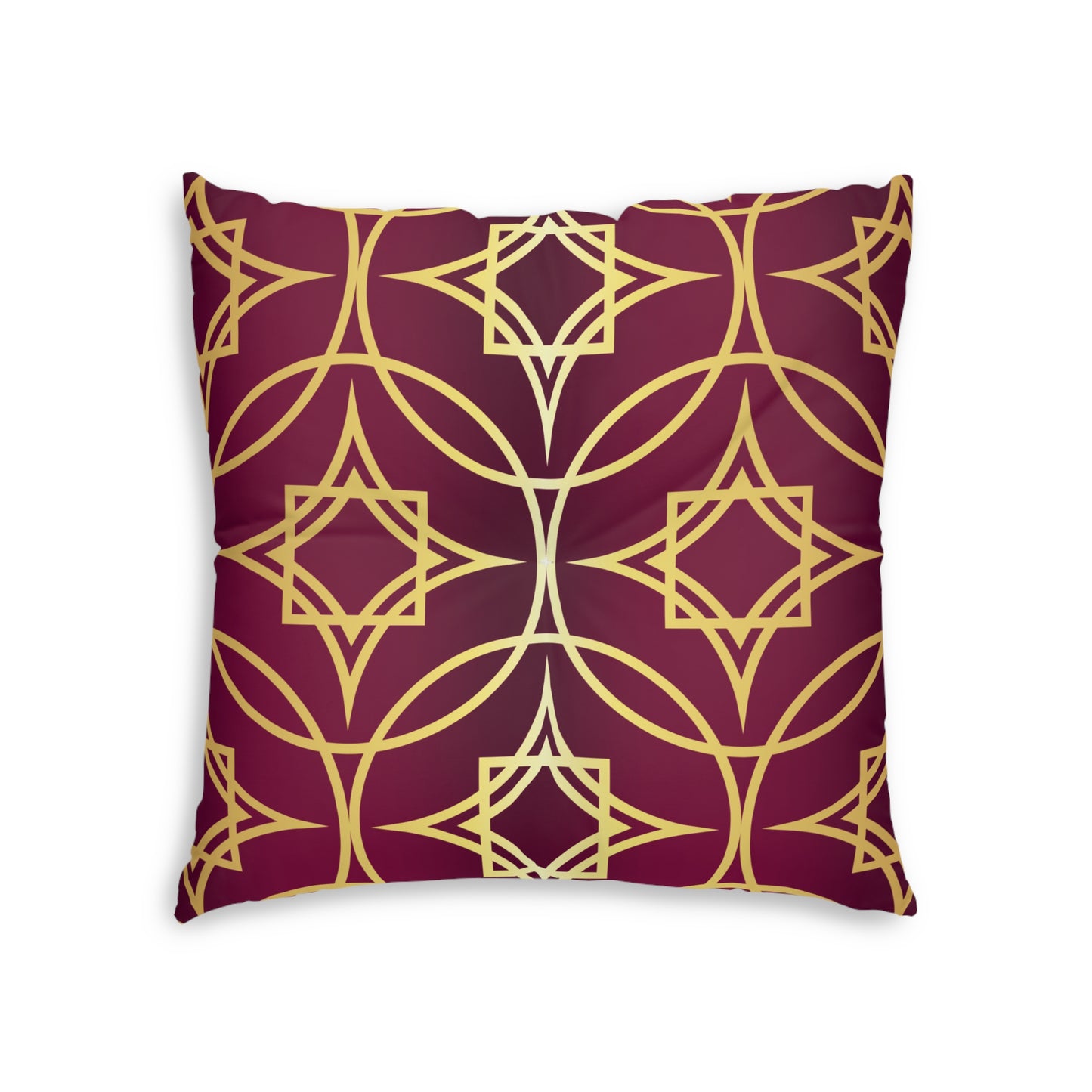 Gilded Geometric — Burgundy & Gold Decorative Tufted Floor Pillow Cushion