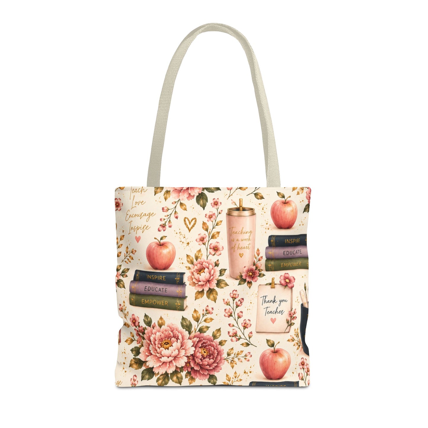 Teacher Appreciation Tote Bag - 'Thank You Teacher' Book & Apple Pattern