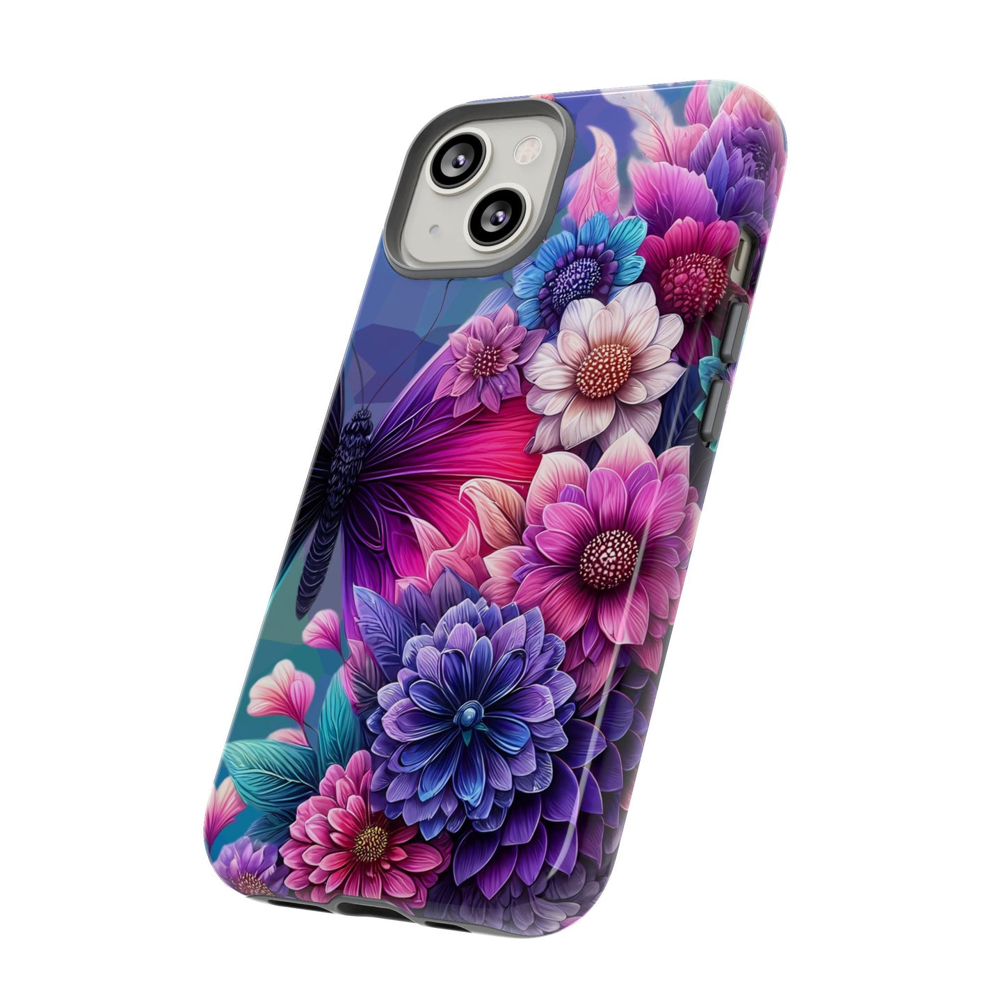 Butterfly Bloom Tough Phone Case — Vibrant Purple Blossom Protective Cover