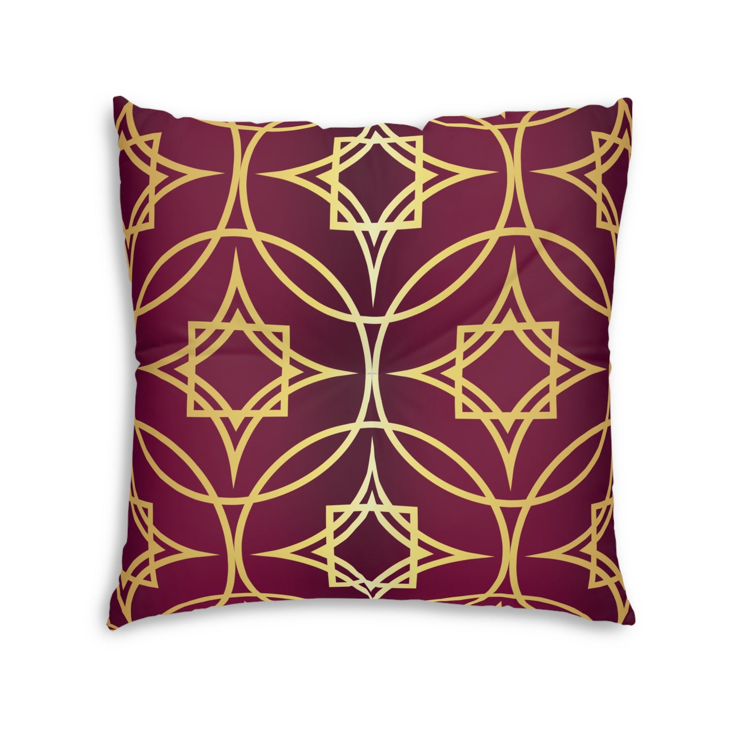 Gilded Geometric — Burgundy & Gold Decorative Tufted Floor Pillow Cushion