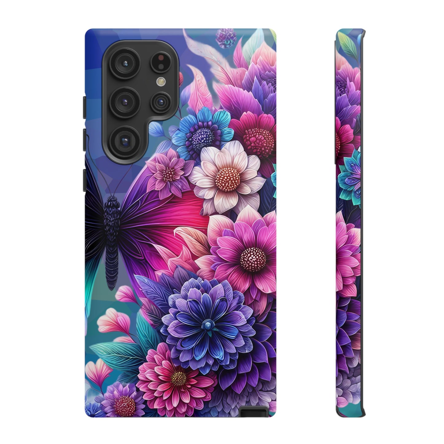 Butterfly Bloom Tough Phone Case — Vibrant Purple Blossom Protective Cover