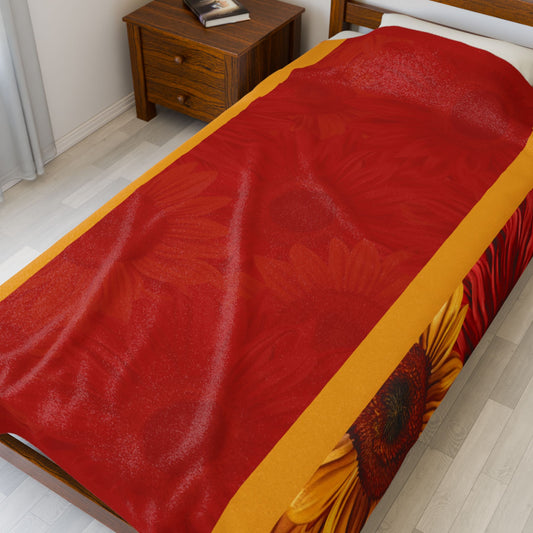 Crimson Gold Velveteen Plush Blanket