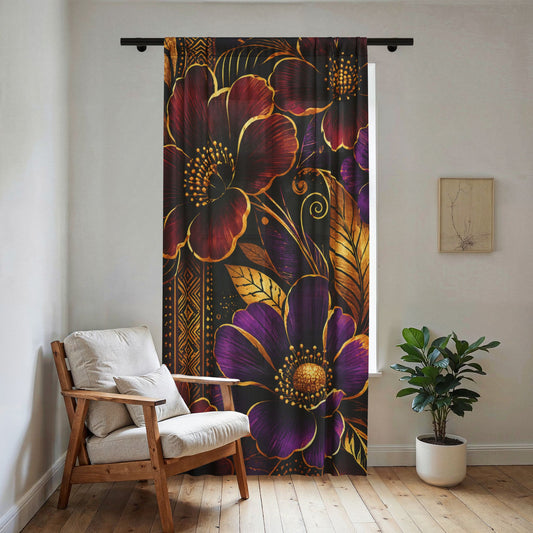 Zuri Garden Sheer Curtain — Jewel-Tone Floral Window Panel with Gold Accents