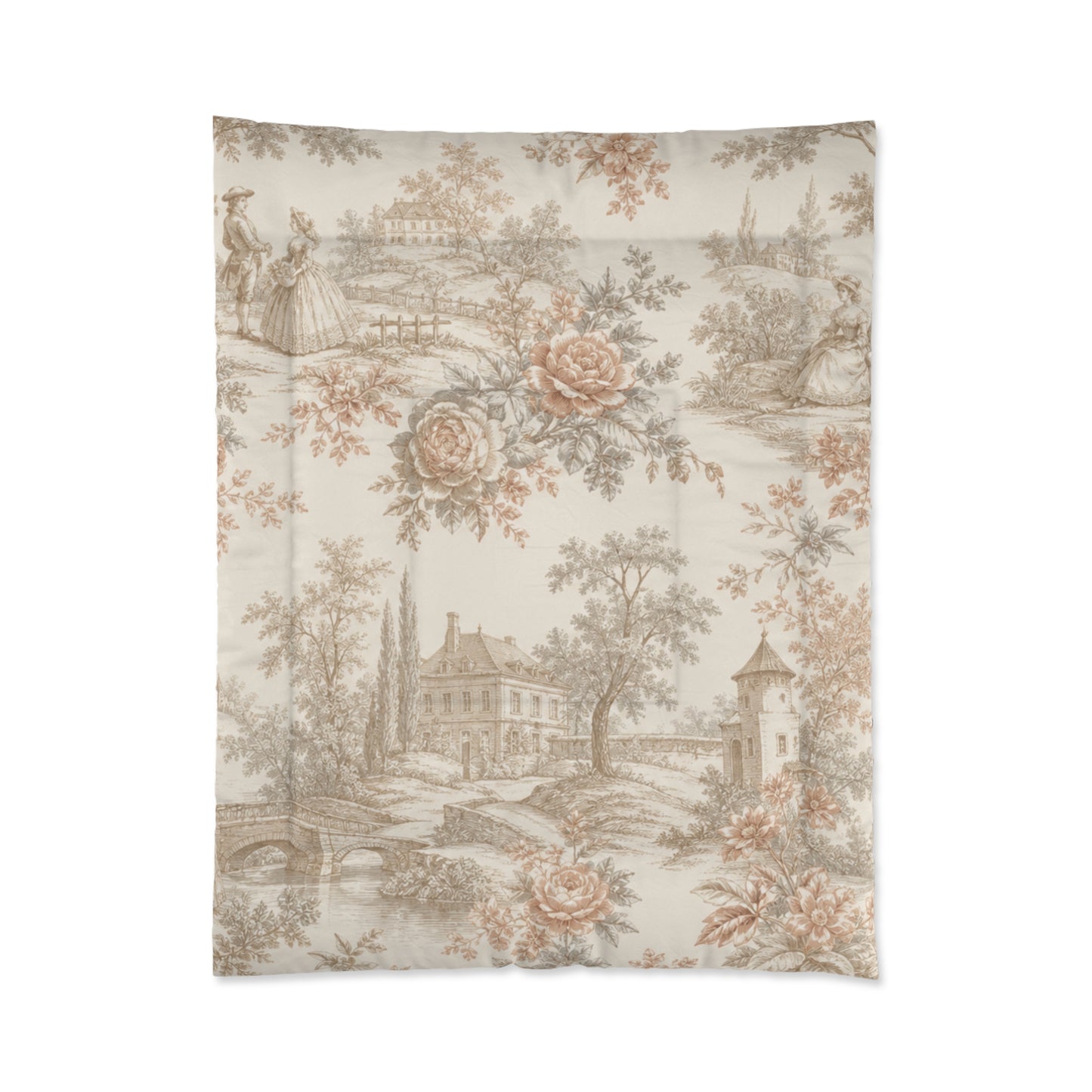 Château Rosé Comforter — Neutral Floral Cottage Bedding