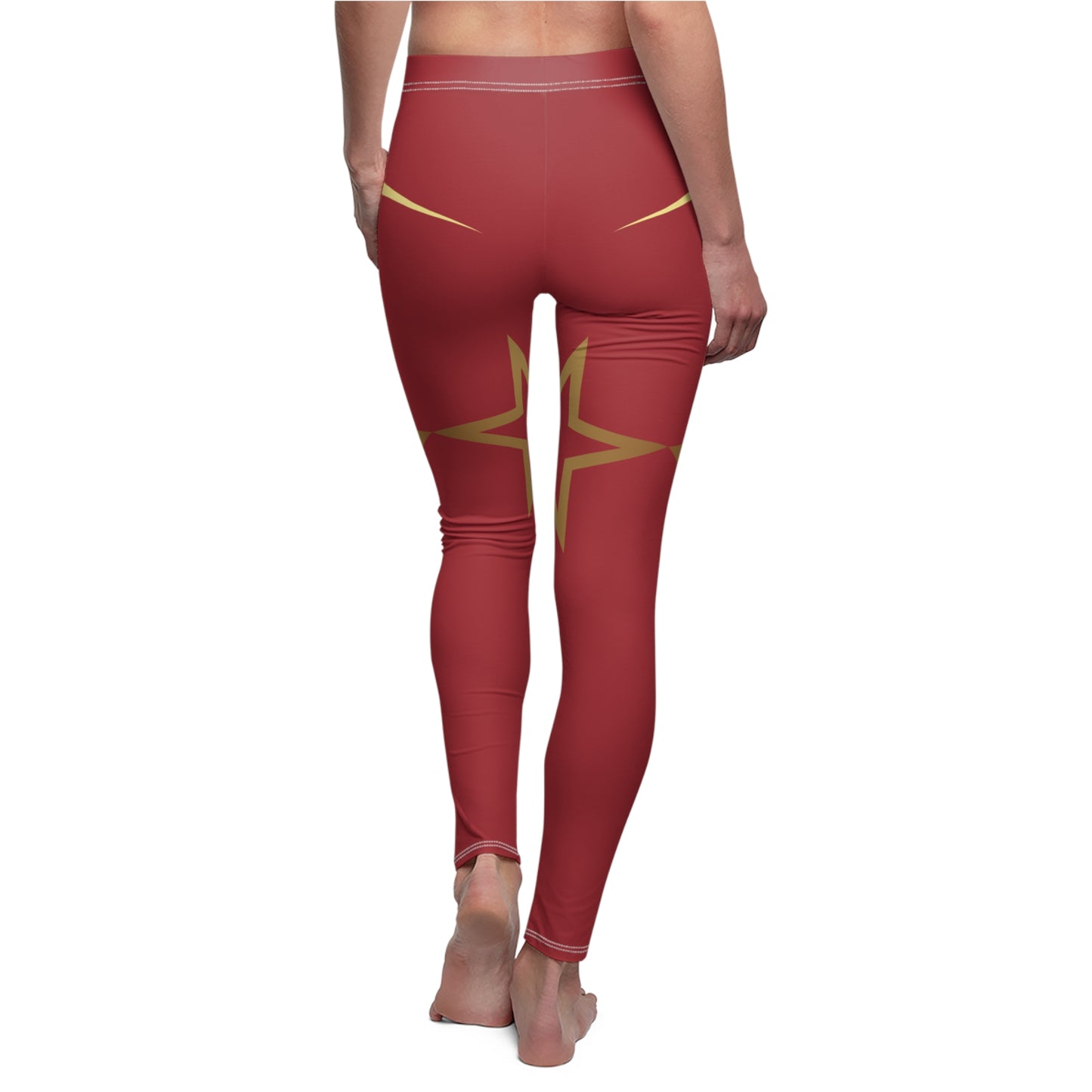 Red with Gold Accents Women's Cut & Sew Casual Leggings (AOP)