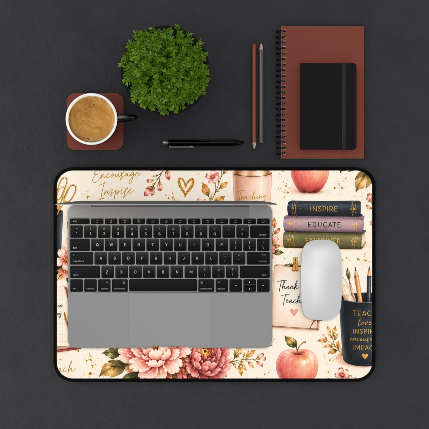 Teacher Appreciation Floral Desk Mat — 'Thank You Teacher' Laptop Mousepad