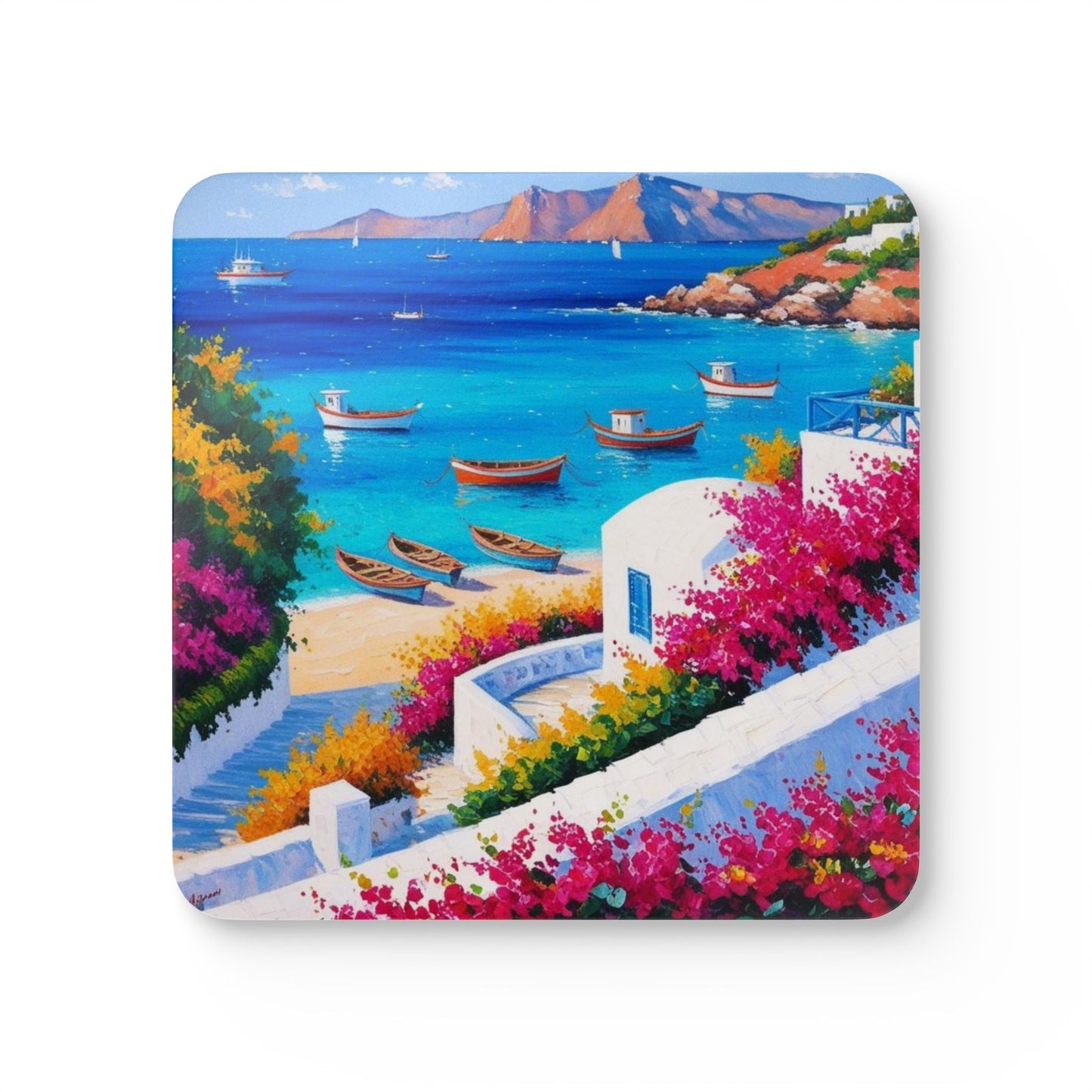 Grecian Seaside Corkwood Coaster Set