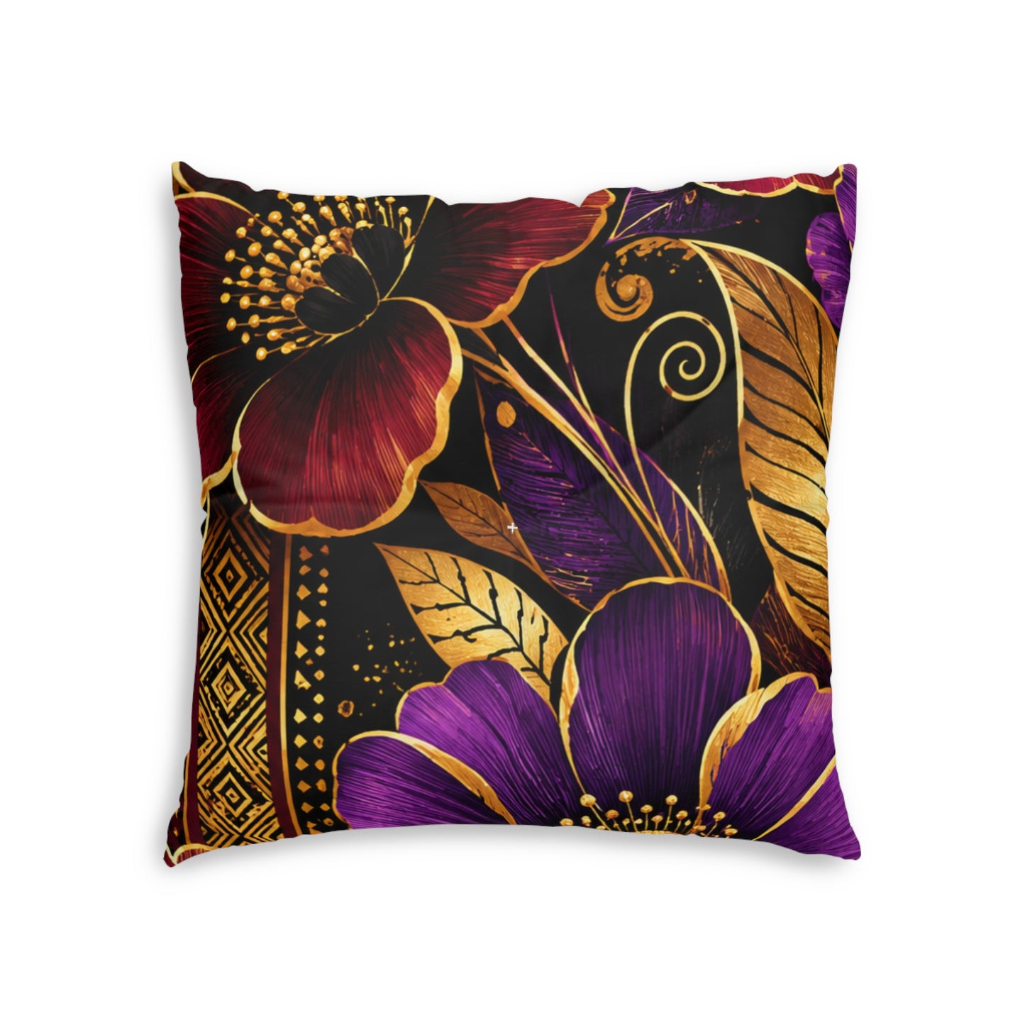 Zuri Garden Tufted Floor Pillow — Purple & Gold Decorative Cushion