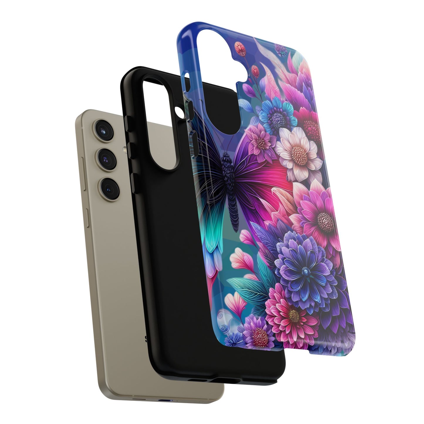 Butterfly Bloom Tough Phone Case — Vibrant Purple Blossom Protective Cover