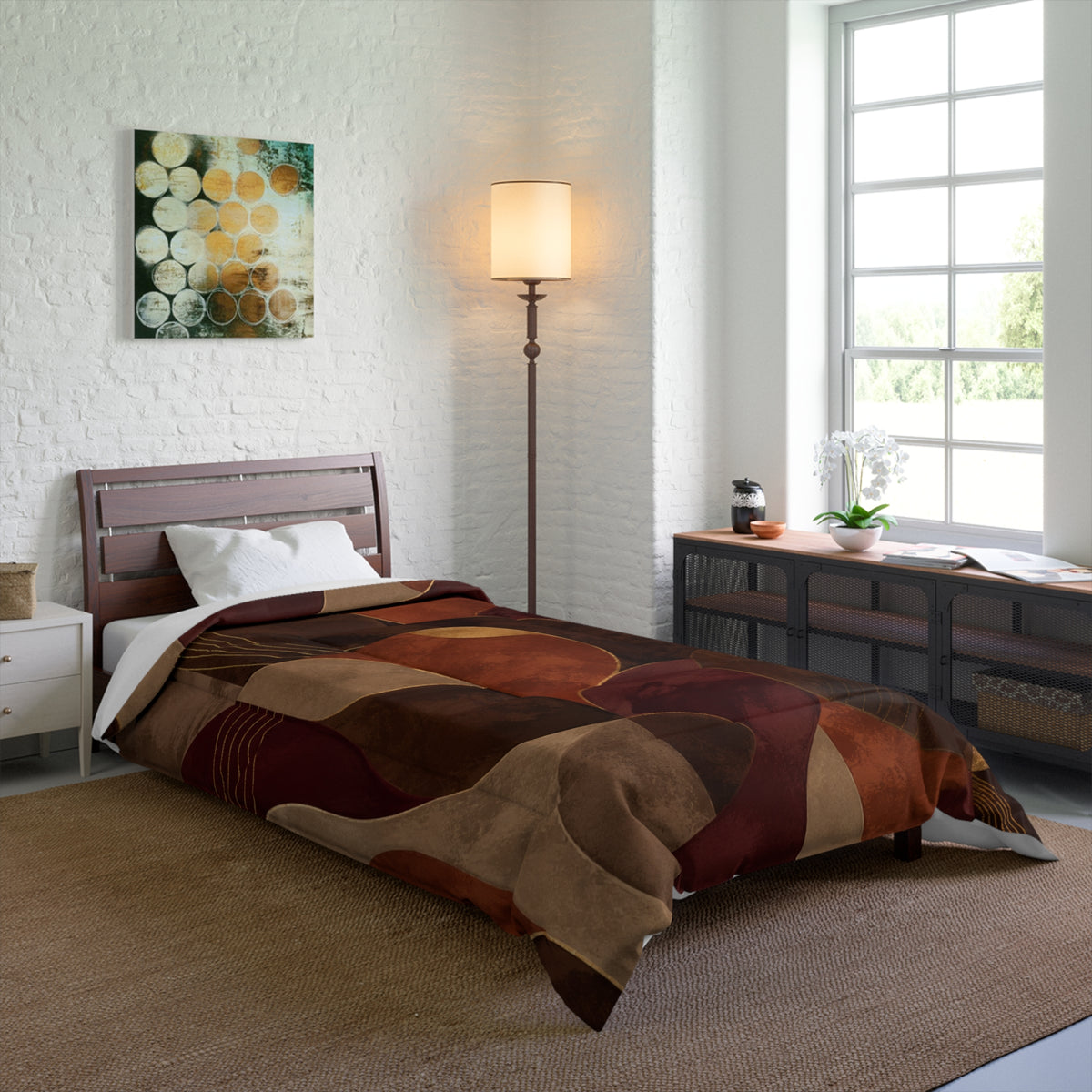 Ember & Earth Comforter — Retro Geometric Bedding in Warm Browns & Rust