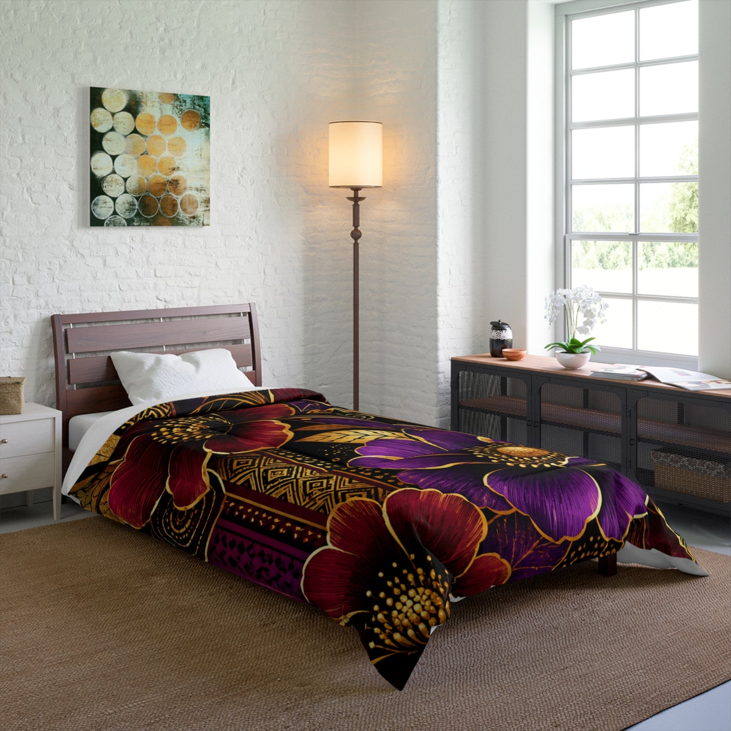 Zuri Garden Comforter - Purple & Burgundy Gold Garden Bedding