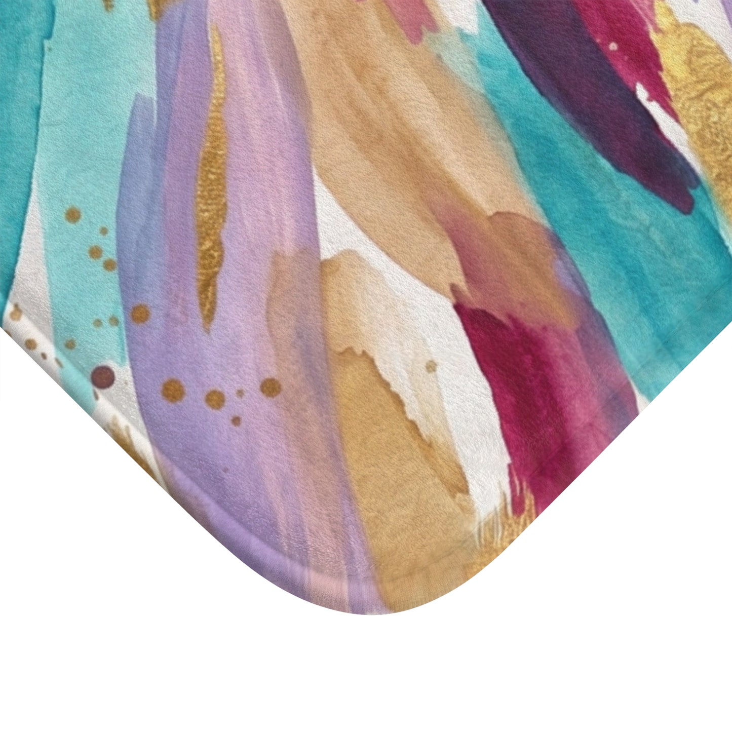 Abstract Watercolor Brushstroke Bath Mat — Teal, Gold & Berry Bathroom Rug