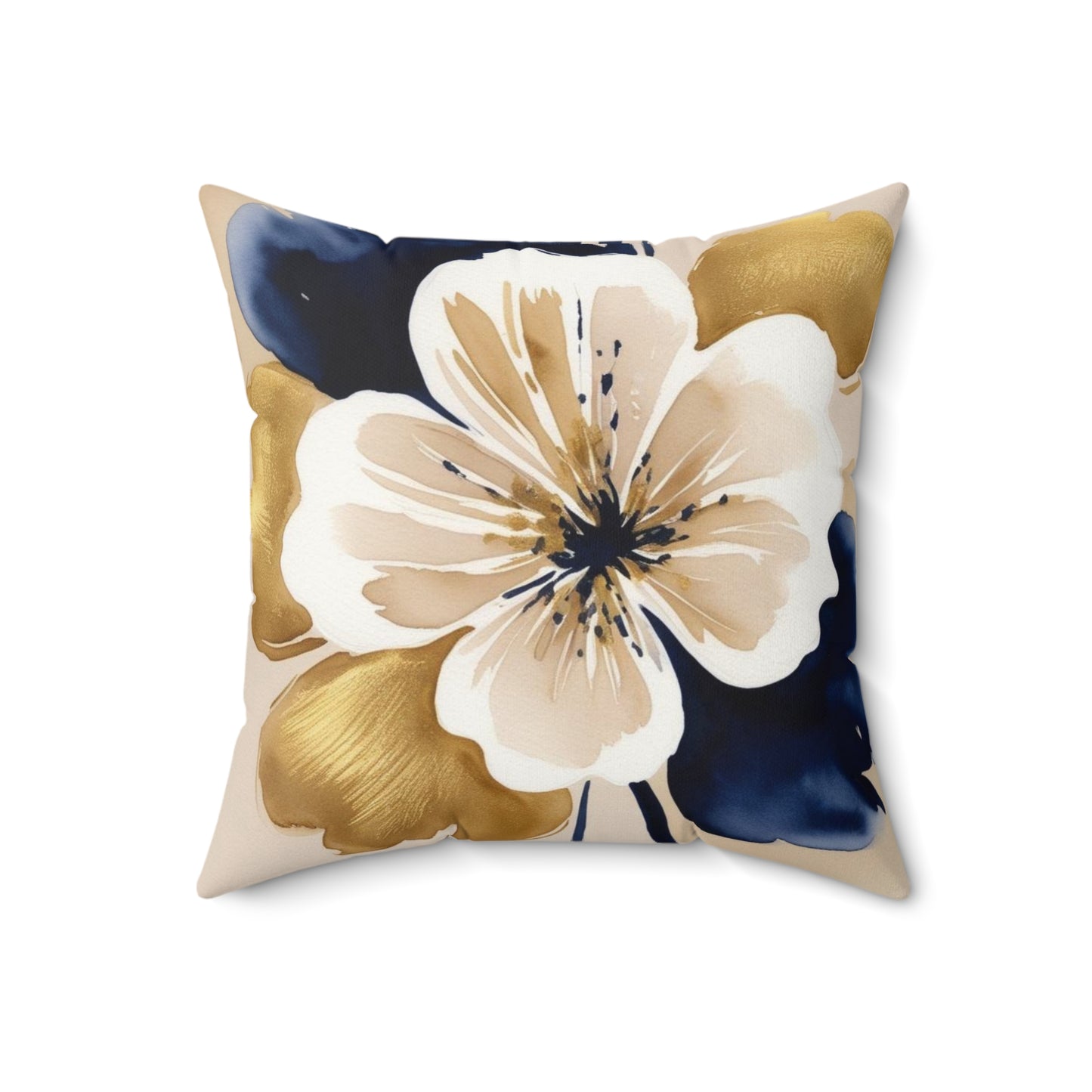 Floral Gold & Navy Faux Suede Square Pillow