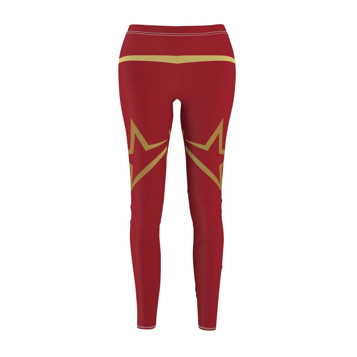 Red with Gold Accents Women's Cut & Sew Casual Leggings (AOP)