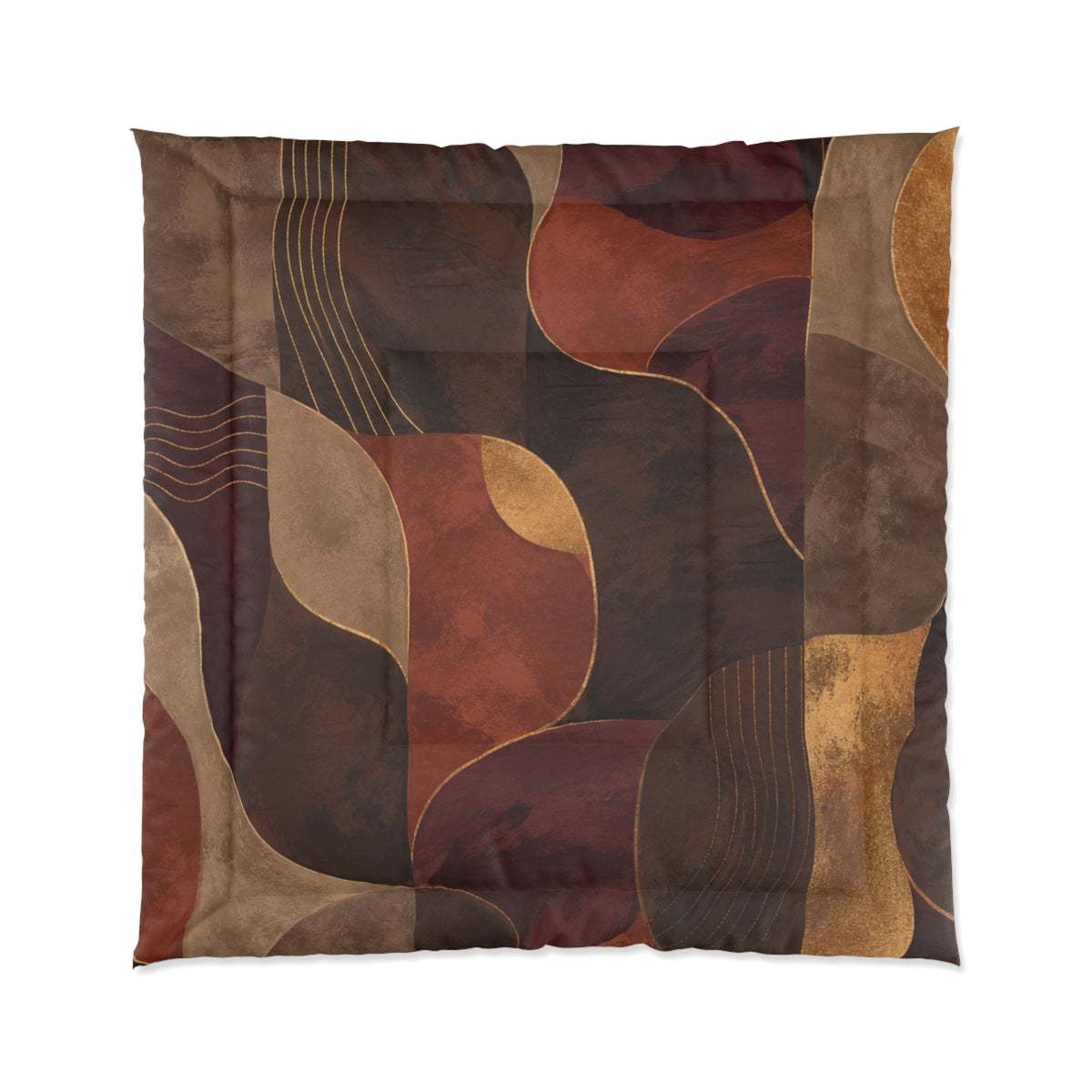 Ember & Earth Comforter — Retro Geometric Bedding in Warm Browns & Rust