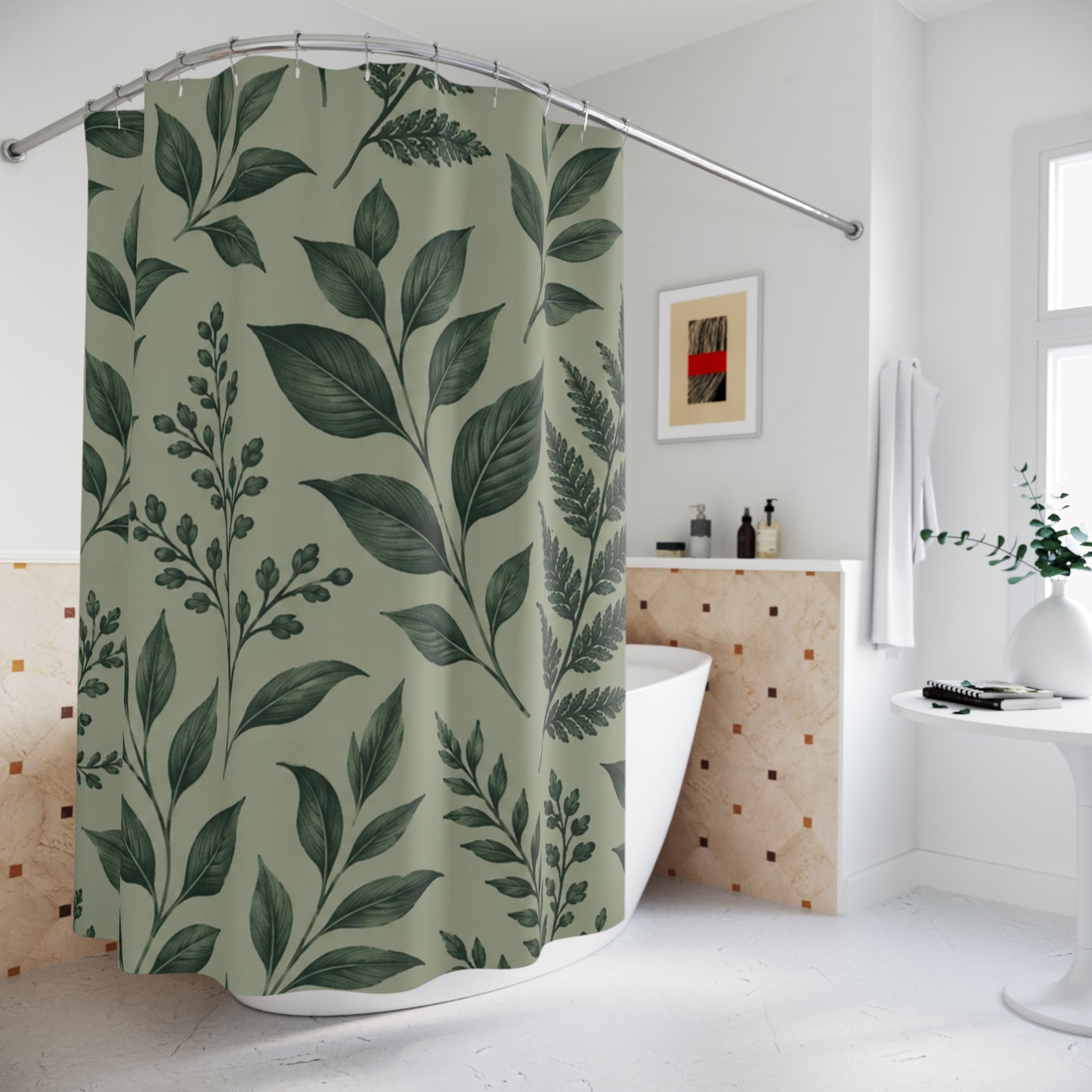Botanical Green Leaf Shower Curtain