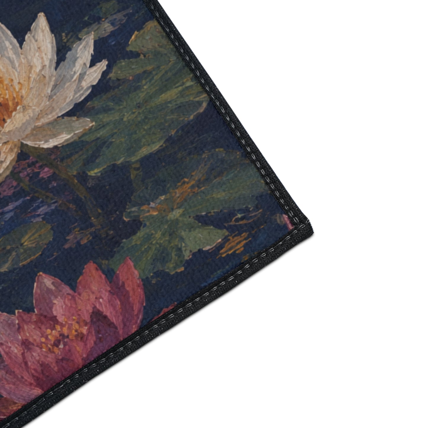 Dark Blue Lotus Pond Heavy-Duty Floor Mat — Durable Entryway Rug