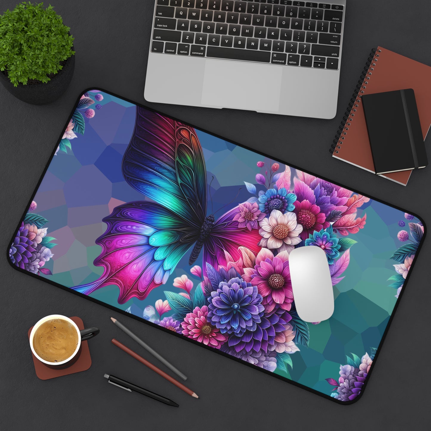 Butterfly Bloom Desk Mat — Vibrant Floral RGB Mousepad for Gamers & Creatives