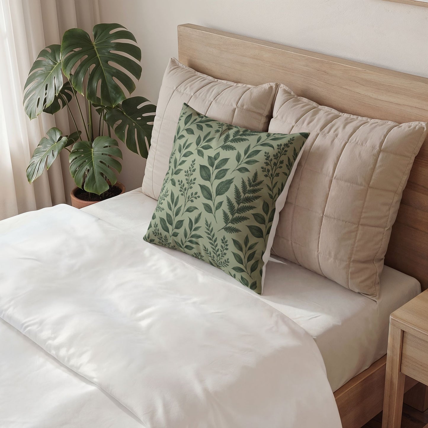 Botanical Green Leaf Velvet Pillow - Decorative Throw Cushion