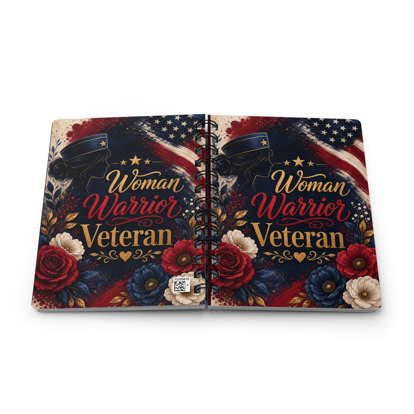 Woman Warrior Veteran Spiral Notebook — Patriotic Floral Journal for Female Veterans