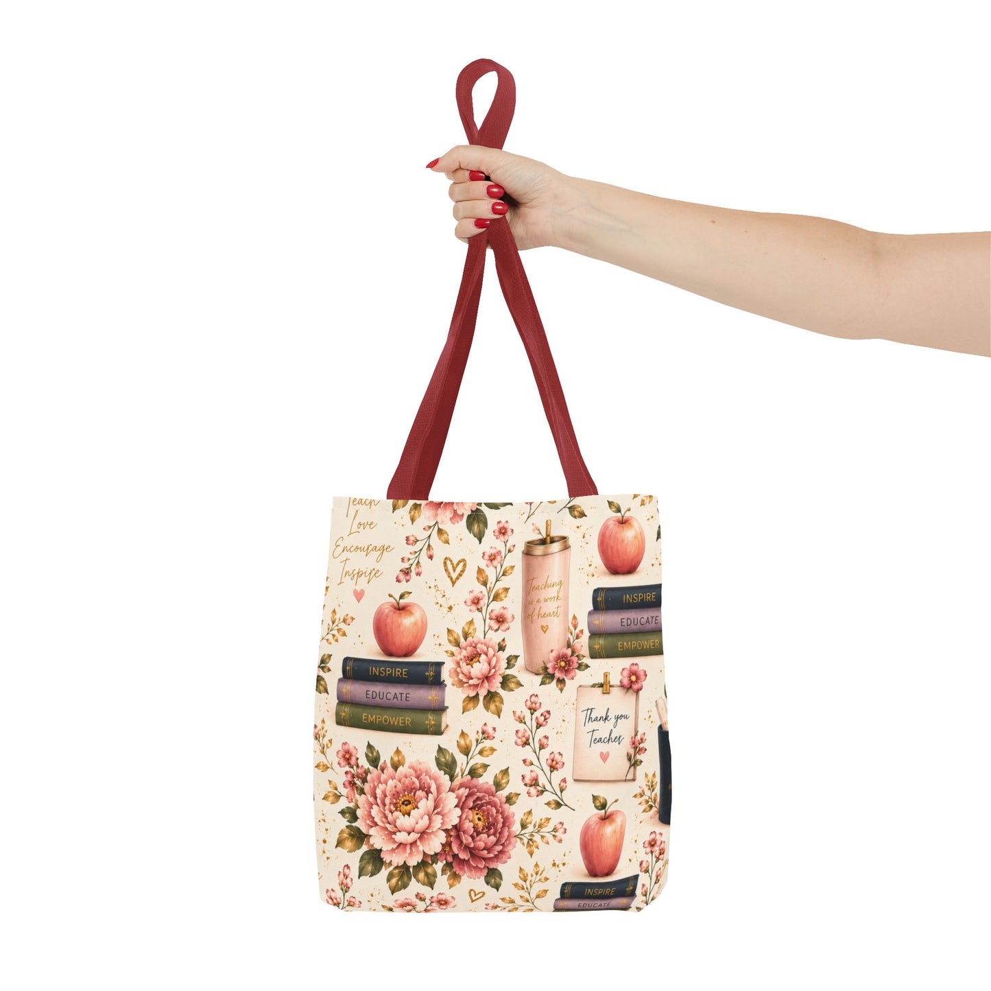 Teacher Appreciation Tote Bag - 'Thank You Teacher' Book & Apple Pattern