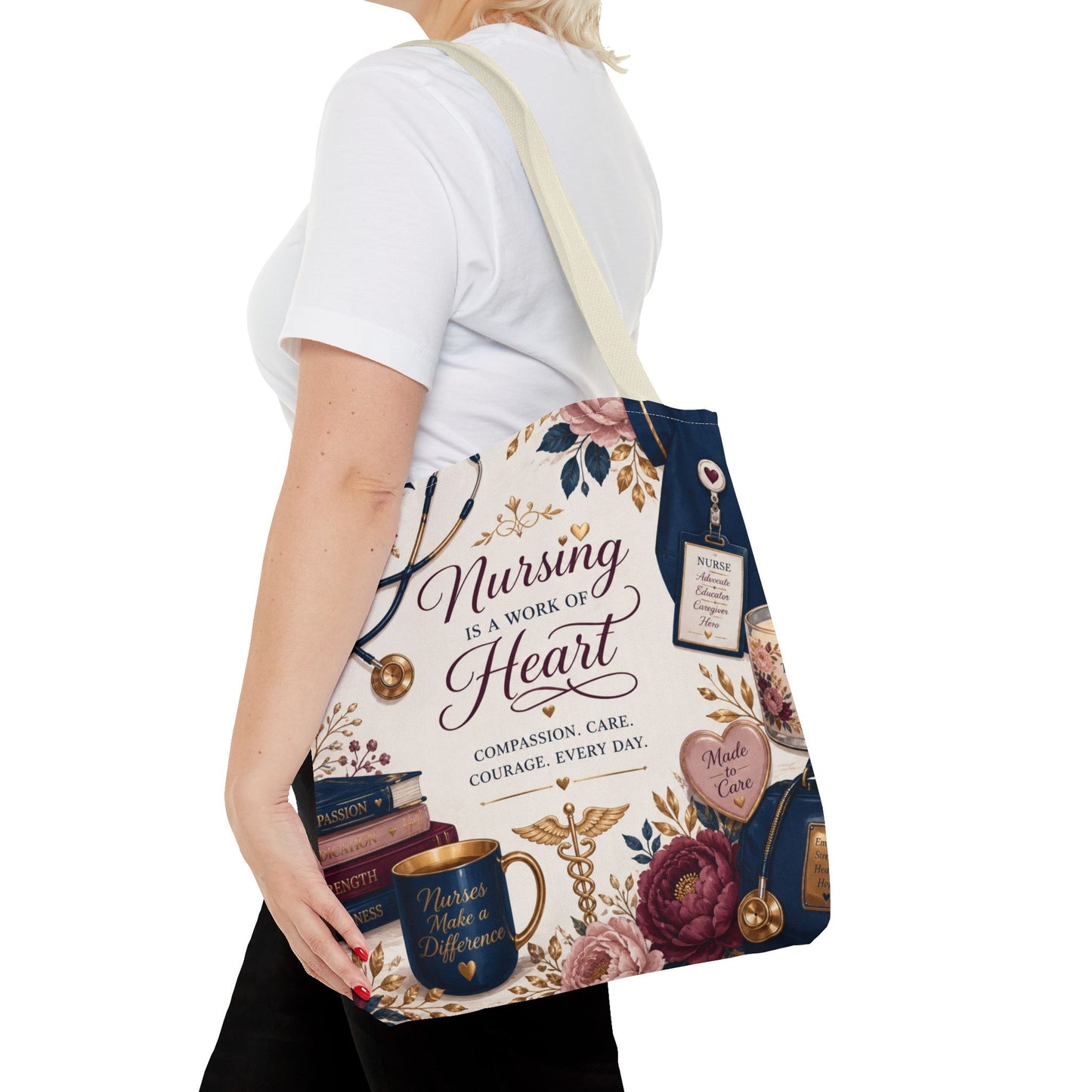 Nursing Is a Work of Heart Tote Bag – Floral Nurse Appreciation Gift