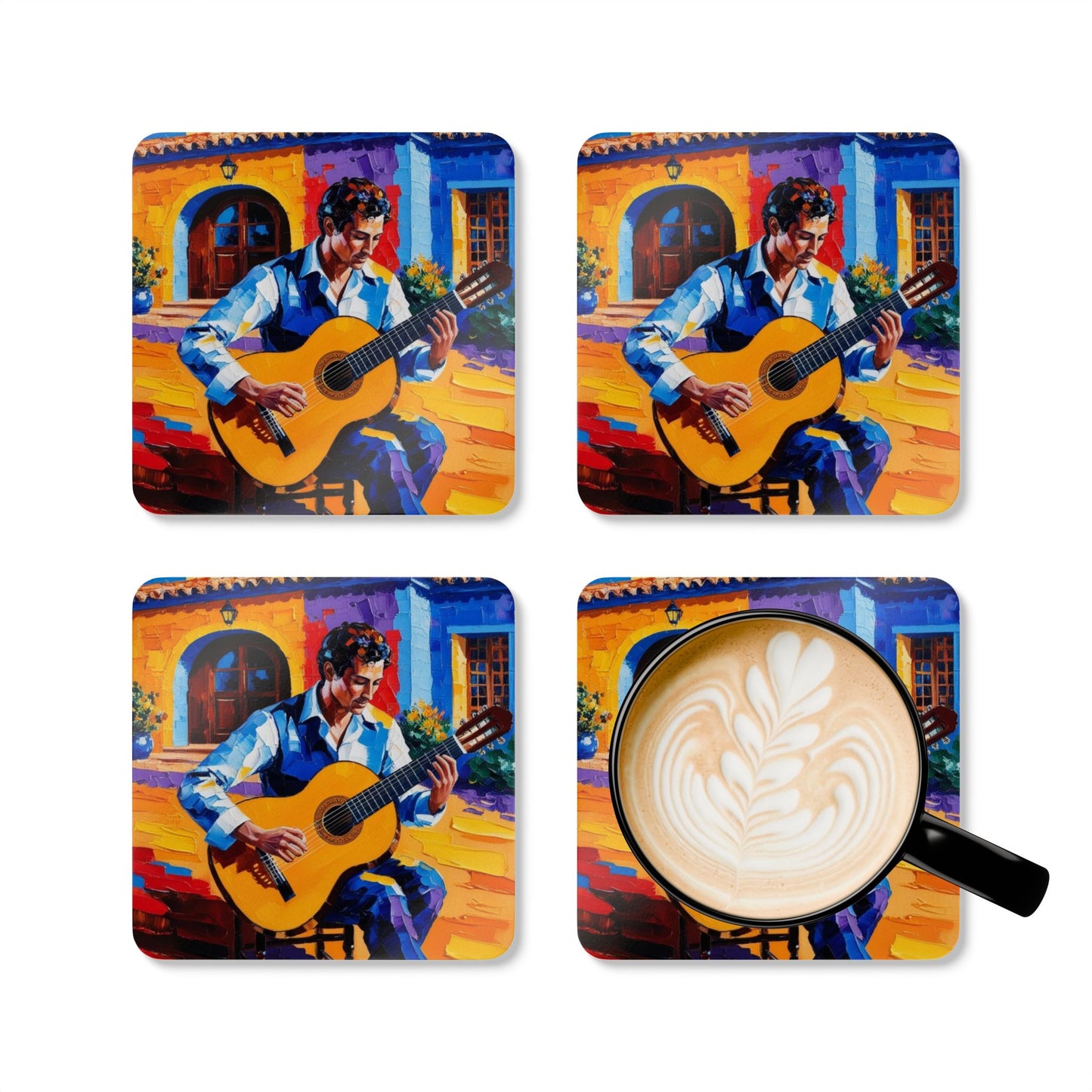 Spanish Guitar Corkwood Coaster Set