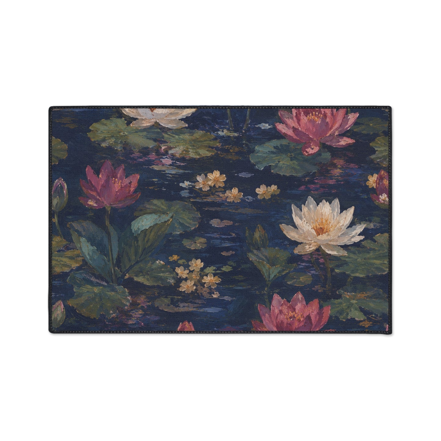 Dark Blue Lotus Pond Heavy-Duty Floor Mat — Durable Entryway Rug