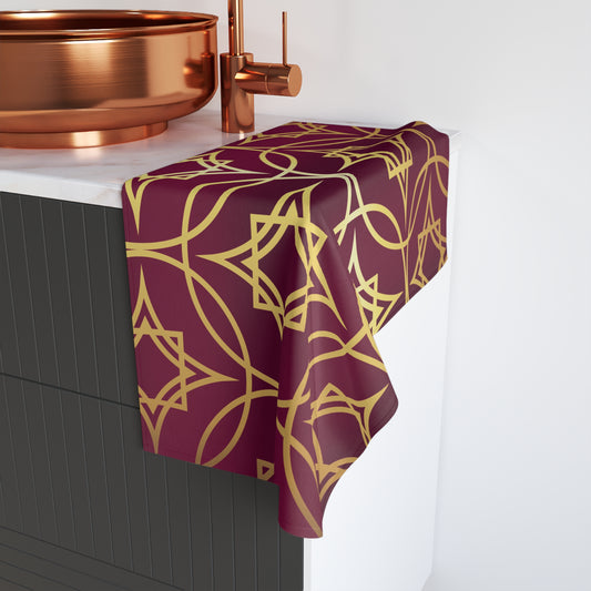 Gilded Geometric Hand Towel – Burgundy & Gold Luxe Decorative Towel