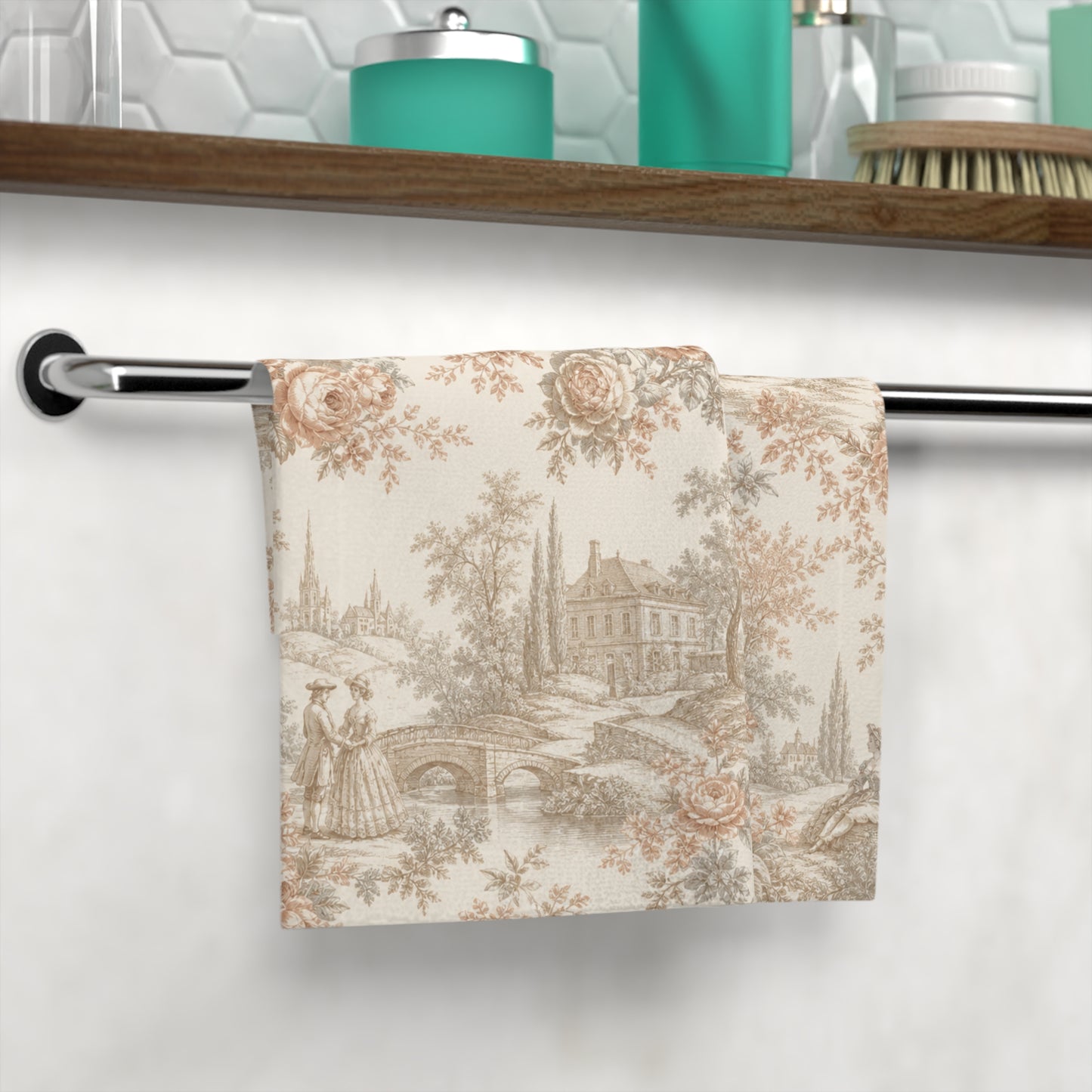 Château Rosé Face Towel — Floral Cottage Toile Pattern
