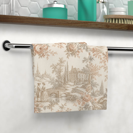 Château Rosé Face Towel — Floral Cottage Toile Pattern