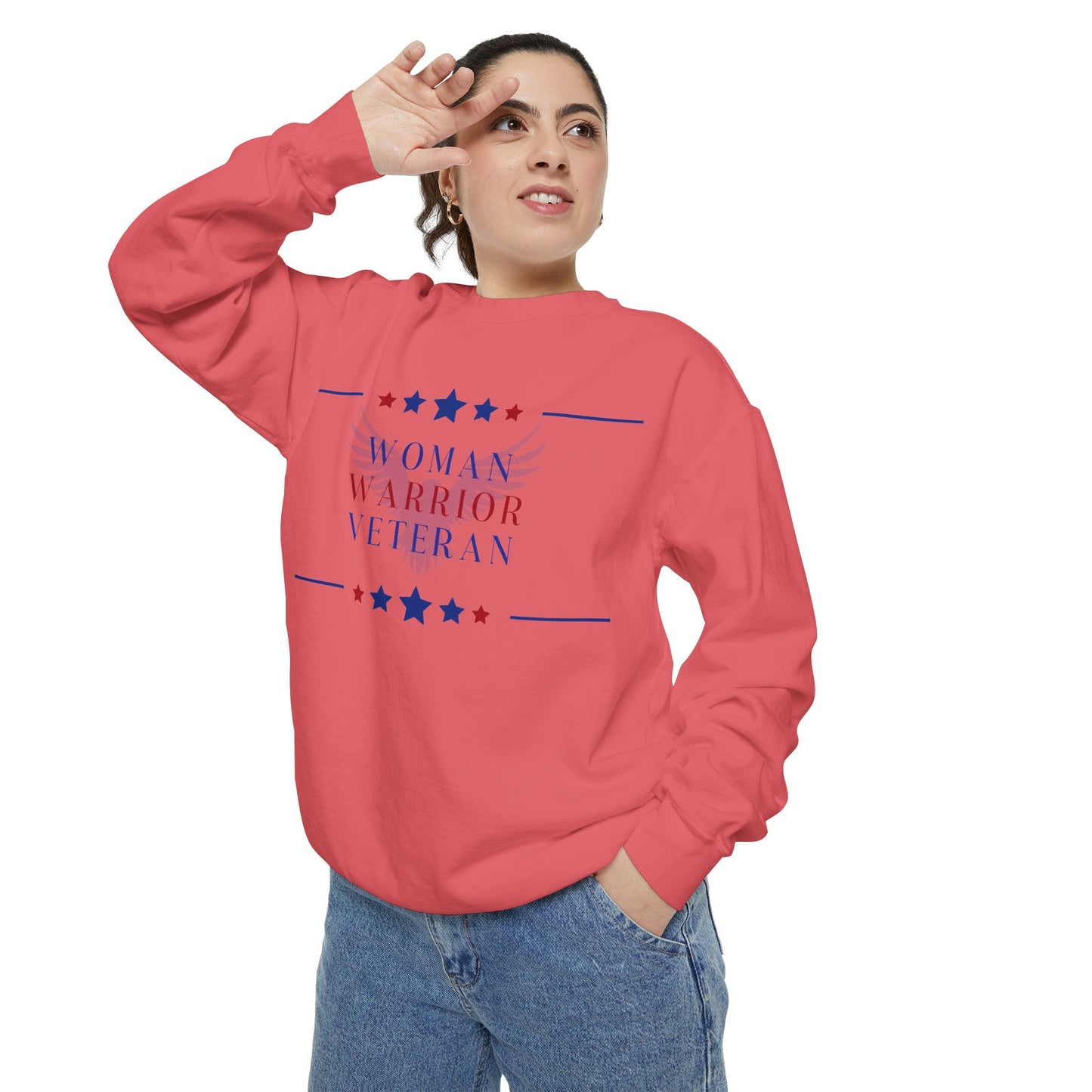 Woman, Warrior, Veteran Unisex Garment-Dyed Sweatshirt