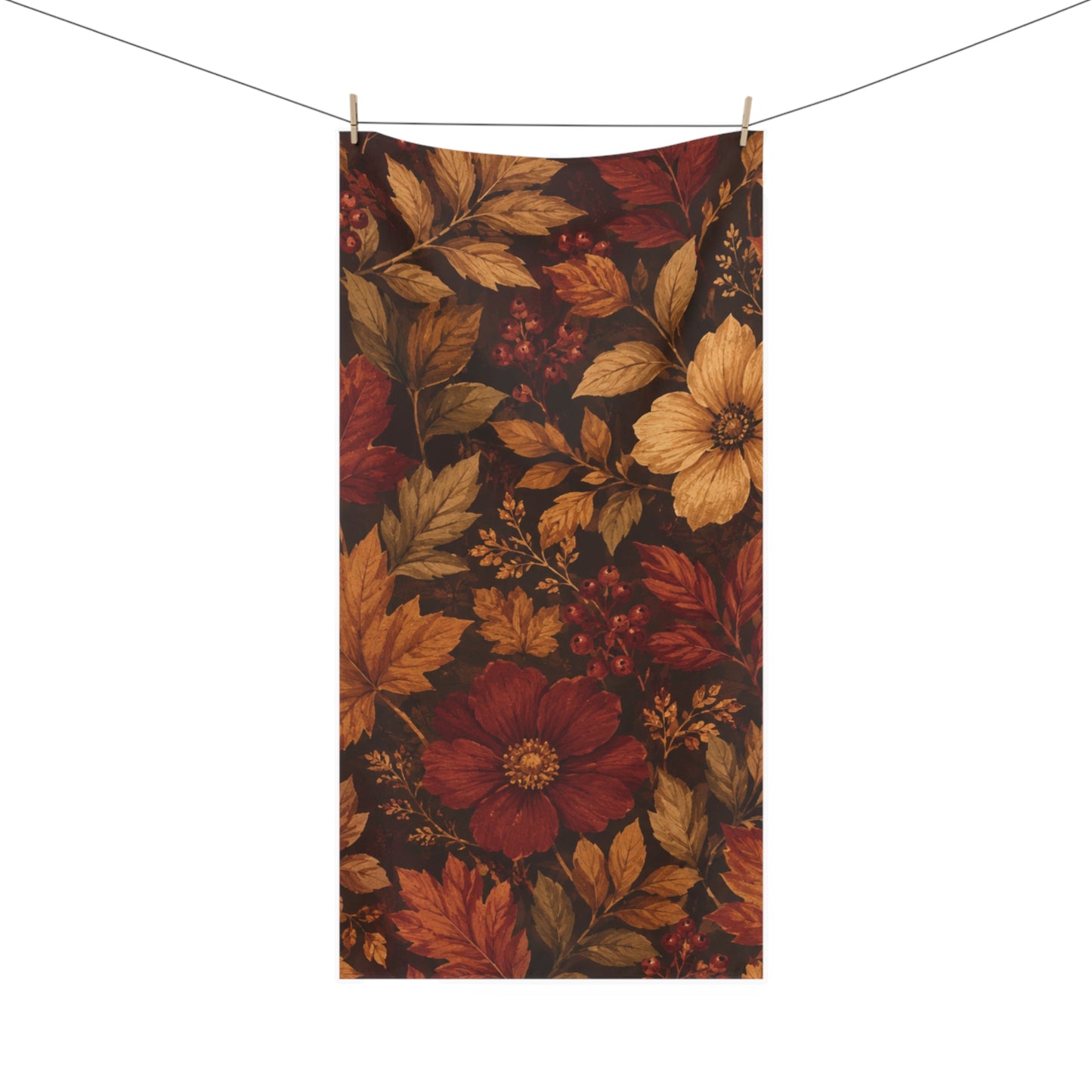 Rustic Fall Cotton Towel — Vintage Leaves & Blooms