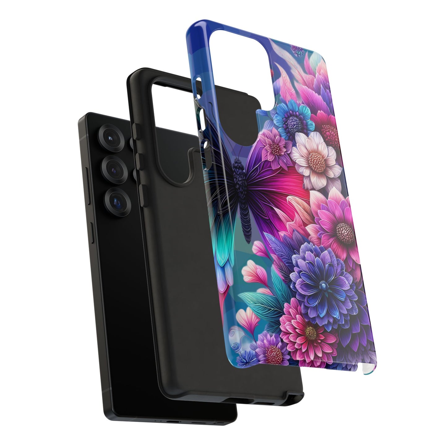 Butterfly Bloom Tough Phone Case — Vibrant Purple Blossom Protective Cover