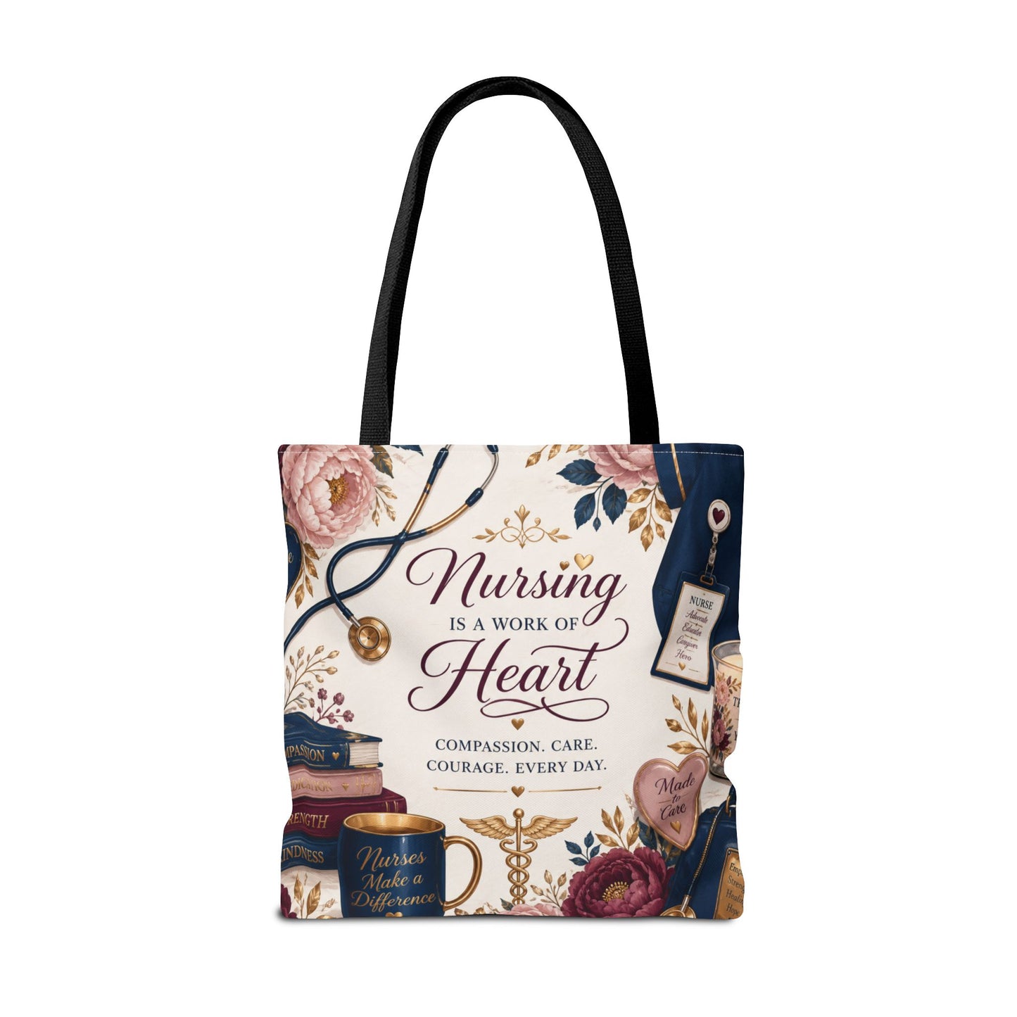 Nursing Is a Work of Heart Tote Bag – Floral Nurse Appreciation Gift