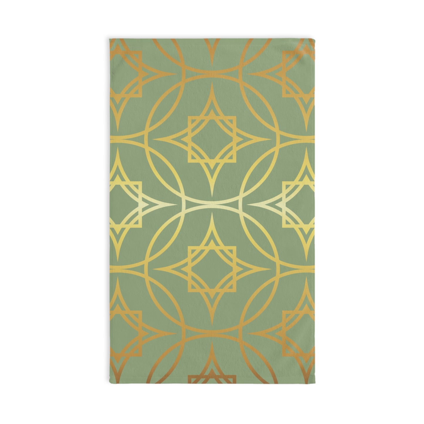 Gilded Geometric Hand Towel - Sage Green & Gold Decorative Kitchen & Bath Accent