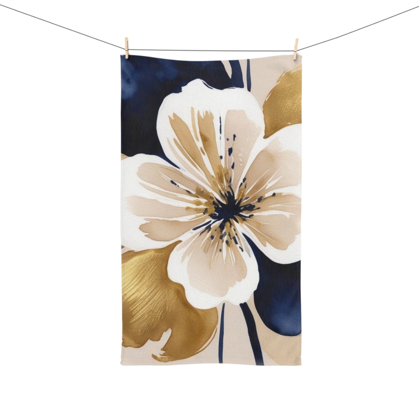 Floral Gold & Navy Hand Towel