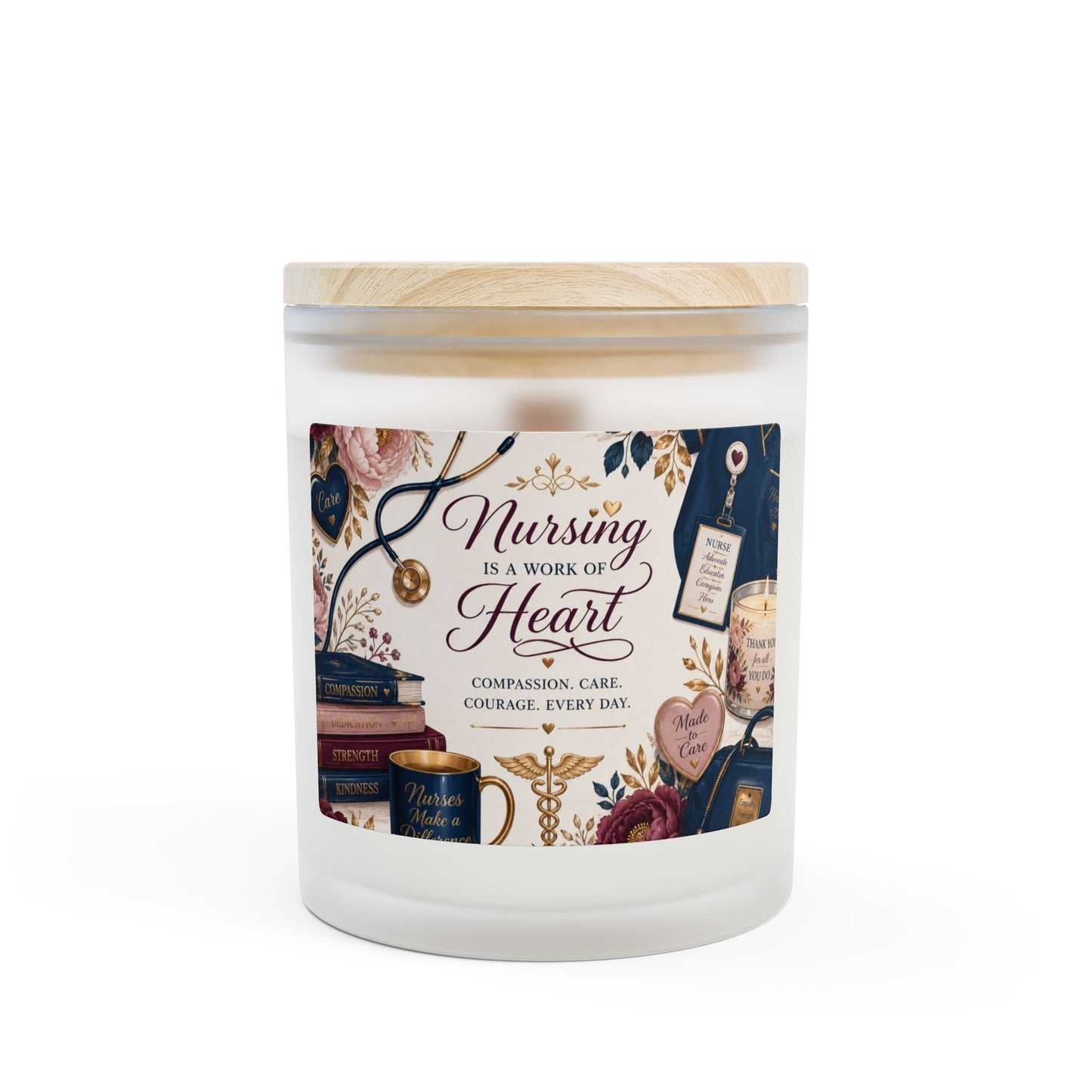Nursing Is a Work of Heart Frosted Glass Candle — 11oz Gift for Nurses
