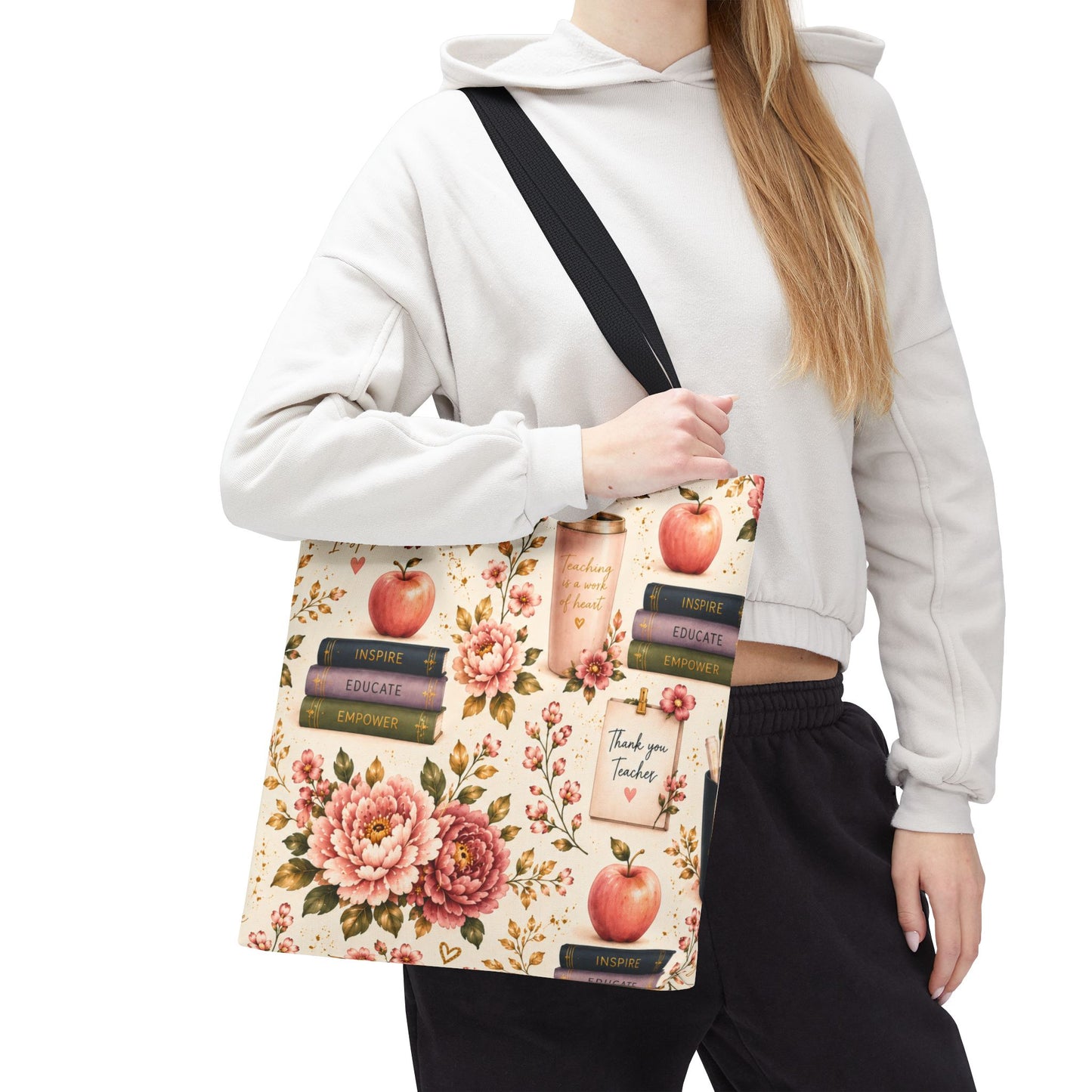 Teacher Appreciation Tote Bag - 'Thank You Teacher' Book & Apple Pattern